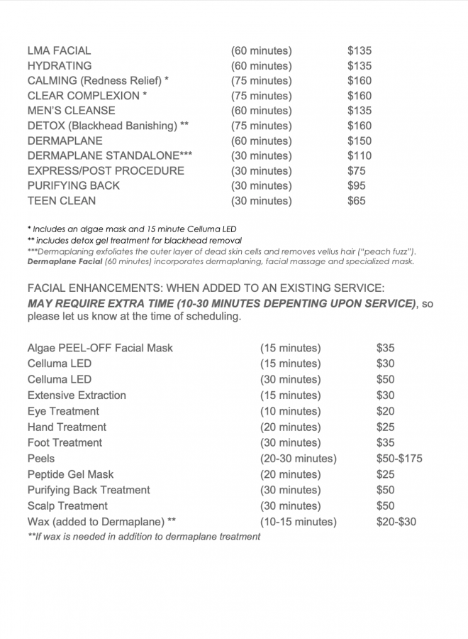 Facial Treatment Menu - LaFrance - Medical Aesthetics Clinic In Central ...